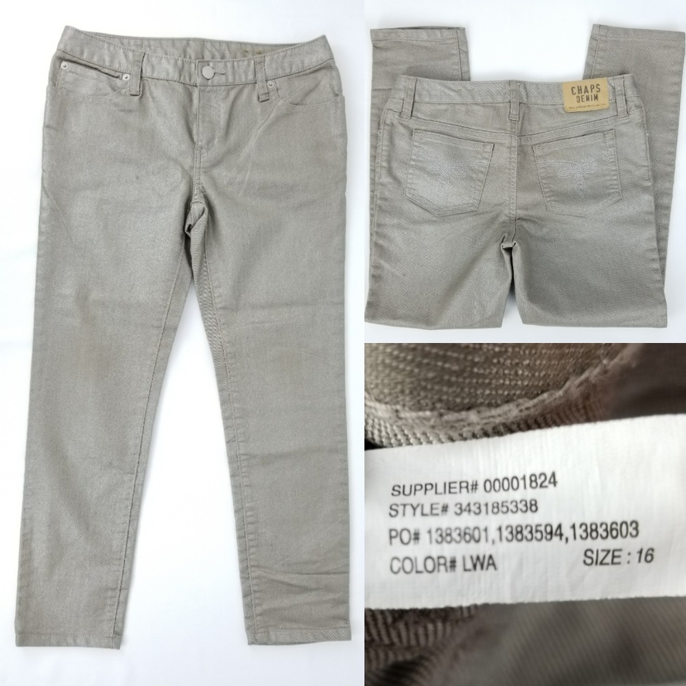 Chaps Girls size 16 28"x24" Dylan Taupe Sparkle Skinny Stretch Jeans